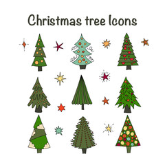 Vector icon set with Christmas trees. 
