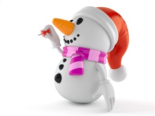 Snowman character holding thumbtack