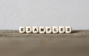 Word EXAMPLES made with wood building blocks