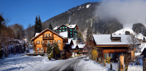 Winter Alpine landscape in the countryside
