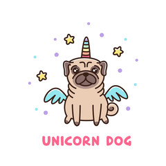 Cute dog of pug breed in a unicorn costume. It can be used for sticker, patch, phone case, poster, t-shirt, mug and other design.