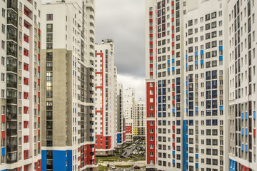 The facade of the new residential high-rise . The concept of building a typical residential neighborhood