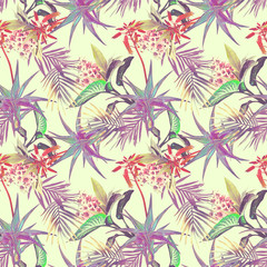 Tropical seamless pattern. Watercolor background.