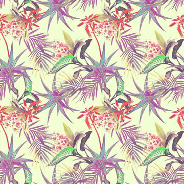 Tropical seamless pattern. Watercolor background.