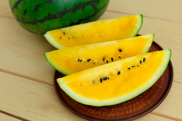 Slice yellow watermelon
