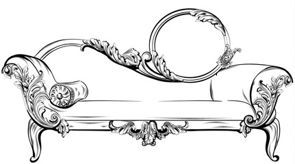 Sofa or bench with rich baroque ornaments elements Vector. Royal imperial Victorian styles