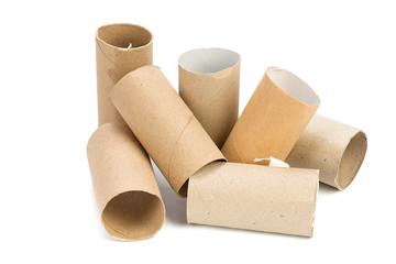 Empty toilet paper on white background