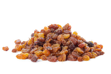 Dried raisins on a white background