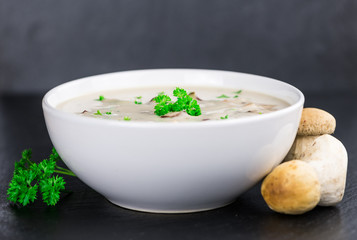 Slate slab with Porcini Soup