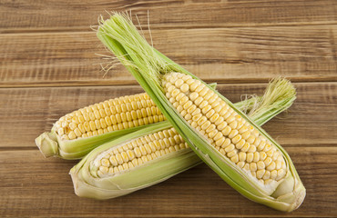 Corn on a wooden table