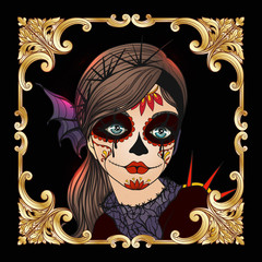 Portrait of a young beautiful girl in Halloween or Day of the De