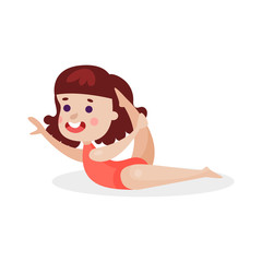 Cute flexible little girl performing gymnastic exercise colorful vector Illustration