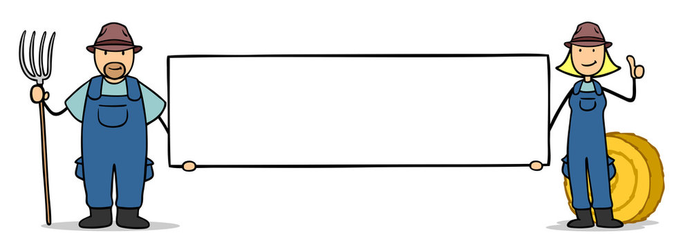 Bauer und B&auml;uerin halten Schild hoch