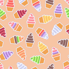 Seamless pattern. Ice cream background. Ice creams on a yellow background.
