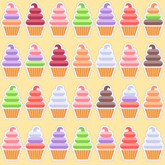 Seamless pattern. Ice cream background. Ice creams on a yellow background.