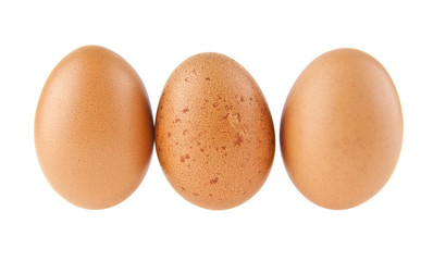 chicken eggs isolated on white background closeup