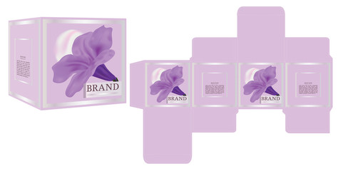 Packaging design, purple flower on pink background box design template and mockup box. Illustration vector