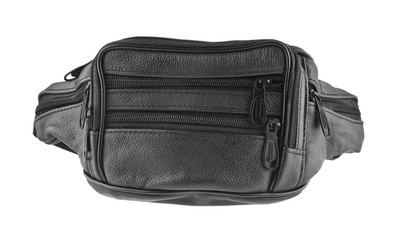 black waist bag isolated on white background close-up