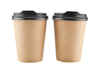 paper cups for coffee isolated on white background close-up