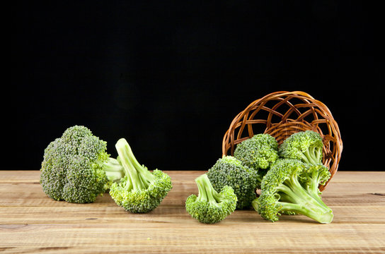 broccoli on a black background closeup