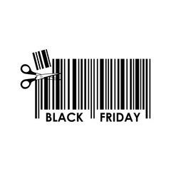 Icono plano codigo de barras tijeras BLACK FRIDAY negro en fondo blanco