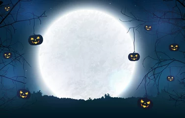 Rolgordijnen Spooky night background for Halloween banner. © RainLedy