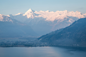 View over Lake Zell am See with Kitzsteinhorn, Salzburg, Austria