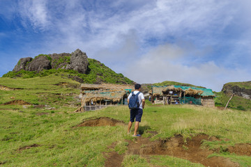 Sep 21,2017 Tourist walking at Sabtang Hill, Sabtang island, Batanes