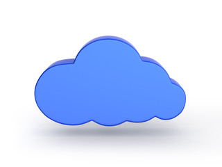 Cloud sign illustration in blue isolated on white background 3d