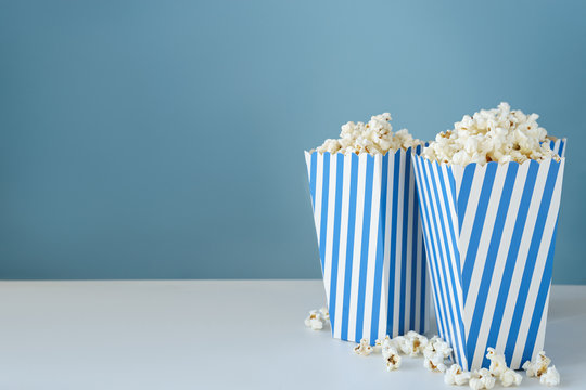 Blue Popcorn Boxes On Bright Background