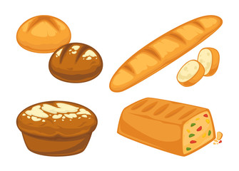 Bread flat icons set for bakery shop or patisserie.
