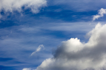 beautiful white clouds on a blue autumn sky closeup