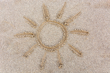 Sun drawn in the sand from above