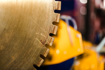 close up photo of big miter circular saw for wood