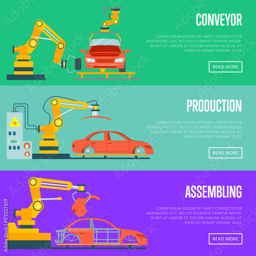"Conveyor for assembly of cars concept. Modern engineering systems
