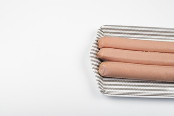 Sausages on white background. Isolated. Food. Copy space.
