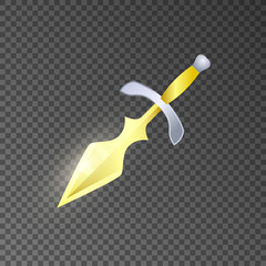 Magic knife isolated game element. Shiny medieval weapon for computer game design. Fight decoration, fantasy battle object vector illustration.