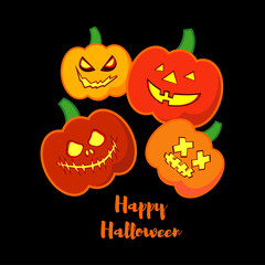 Vector background Happy Halloween. Halloween Party with pumpkins. Poster, postcard.