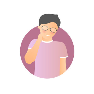 Embarrassment expression, man shy, timid. Flat gradient vector icon