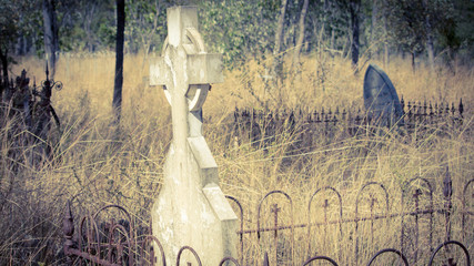 Spooky abandoned cemetery in Australian bush