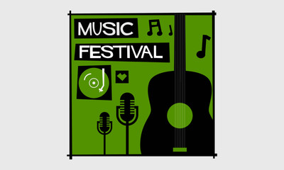 Music Festival! (Flat Style Vector Illustration Quote Poster Design) 