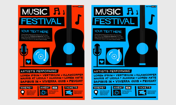 Music Festival! (Flat Style Vector Illustration Quote Poster Design) 