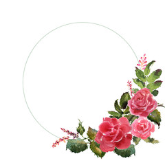 Romantic watercolor rose flowers wreath frame