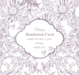Vintage floral card line art. Beautiful background. hand drawing graphic styles