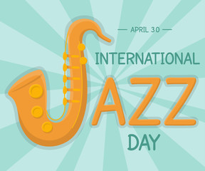 International Jazz Day, 30 April. Saxophone symbol conceptual illustration vector.