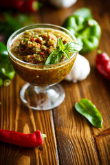 acute sauce of adzhika from various types of pepper