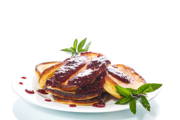 sweet pancakes with raspberry jam