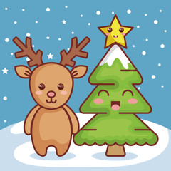 reindeer with pine christmas character icon