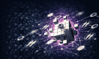 Concept of Internet and networking with digital cube figure on d