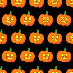 Seamless decorative vector background Happy Halloween. Halloween Party with pumpkins. Textile rapport.